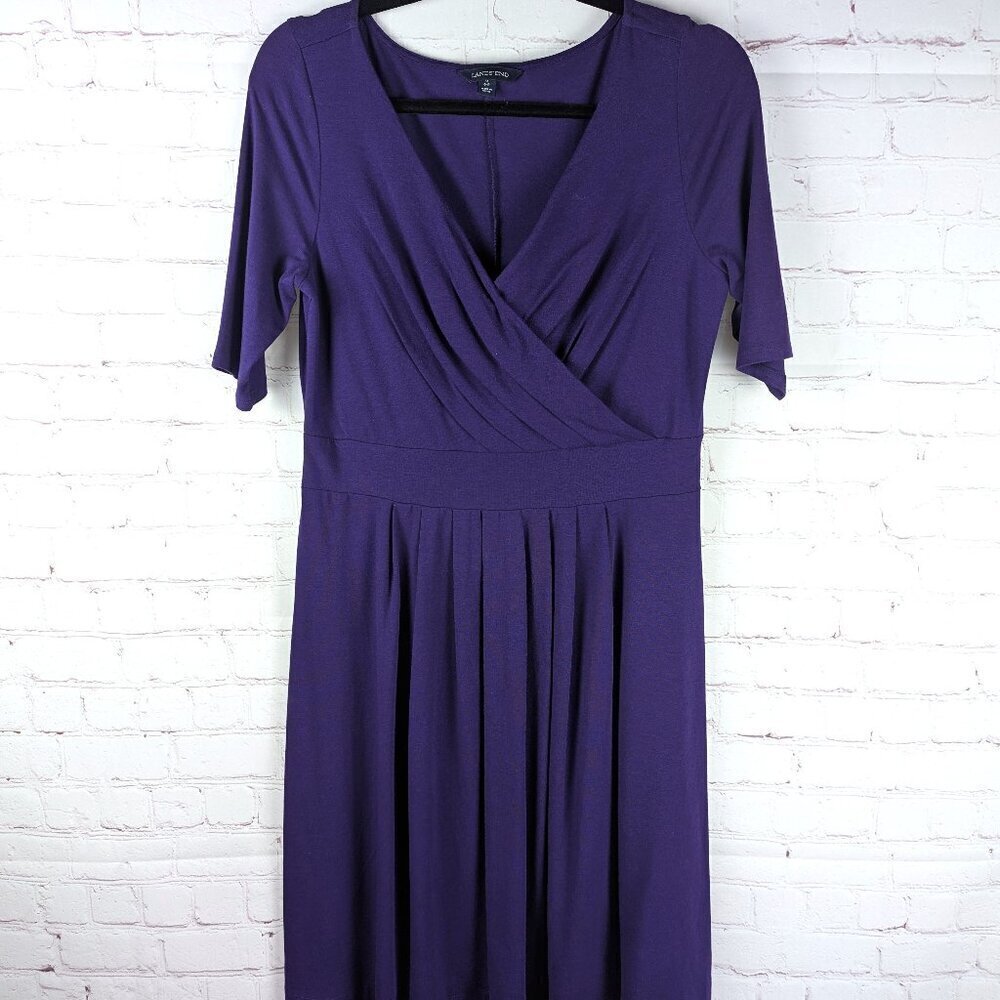 Lands' End Purple 3/4" Sleeve Wrap Dress - Small